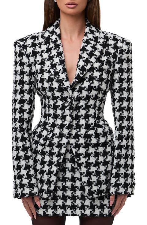Houndstooth Check Tweed Blazer