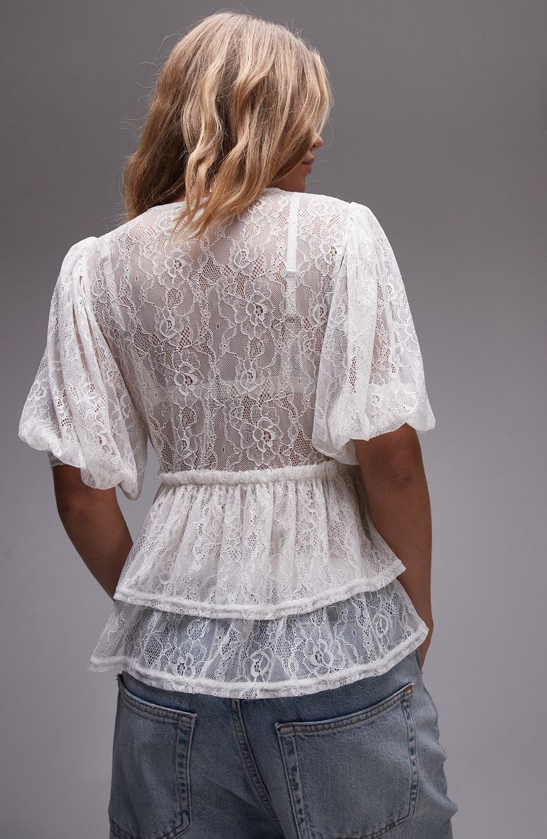 Topshop Lace Tie Front Top, Alternate, color, 
