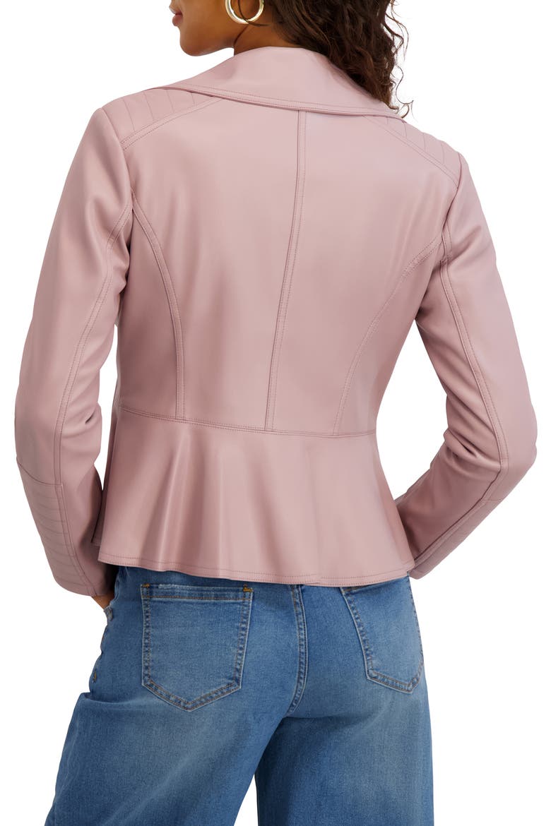 Peplum Back Faux Lether Moto Jacket, Alternate, color, ROSE