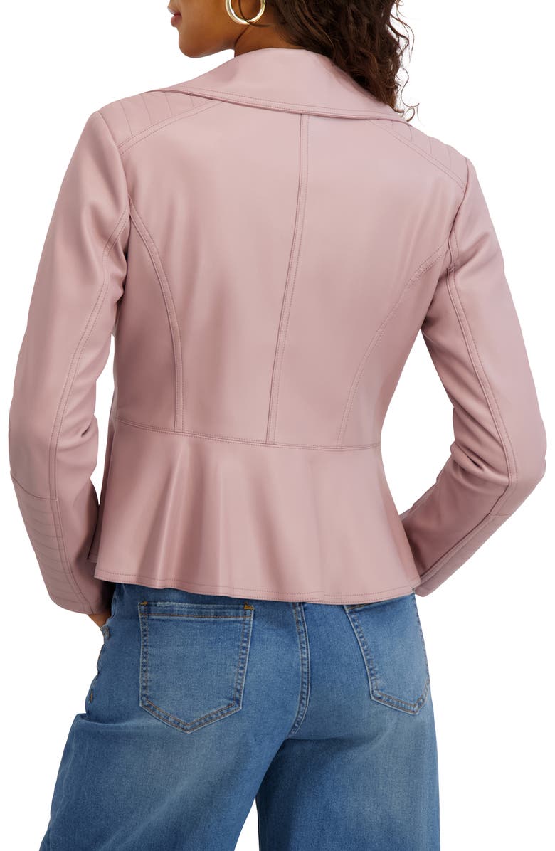 Kensie Peplum Back Faux Lether Moto Jacket, Alternate, color, Rose