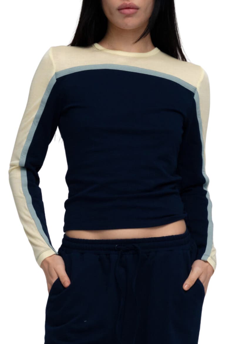 Raon Contrast Stripe Knit Top, Main, color, NAVY