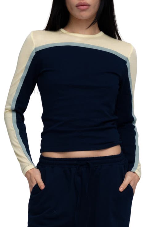 Raon Contrast Stripe Knit Top