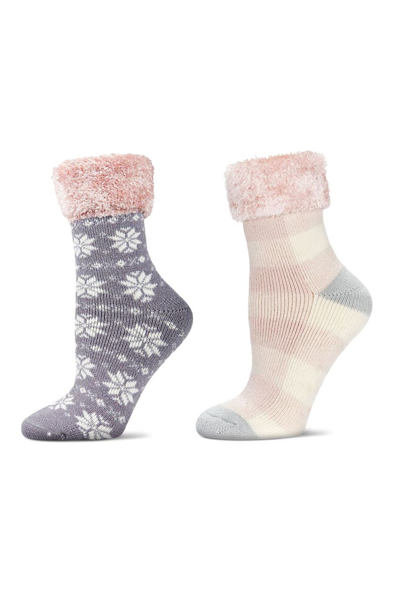 Assorted 2-Pack Faux Fur Trim Nonslip Crew Socks, Main, color, PINK