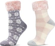 MeMoi Assorted 2-Pack Faux Fur Trim Nonslip Crew Socks