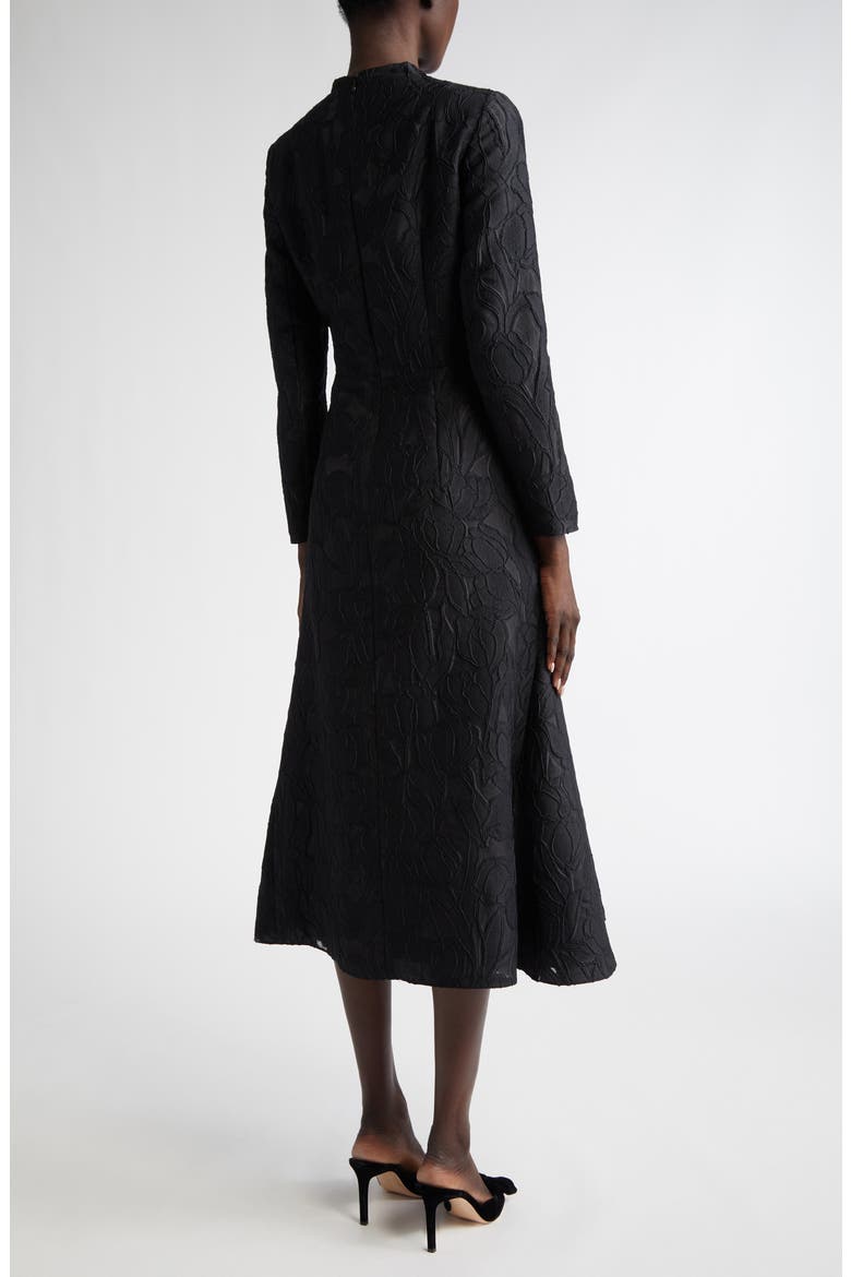 Seneca Burnout Floral Jacquard Long Sleeve Fit & Flare Dress, Alternate, color, BLACK ON BLACK