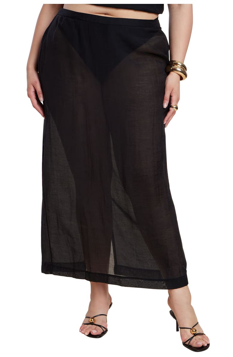 ELOQUII Sheer Printed Organza Skirt, Main, color, Black Onyx