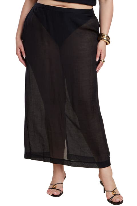 Sheer Printed Organza Skirt (Plus)