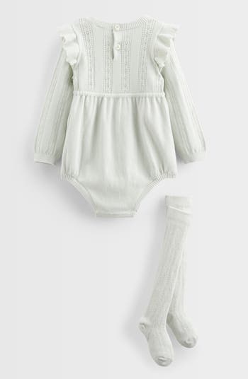 Pointelle Long Sleeve Sweater Romper & Socks Set