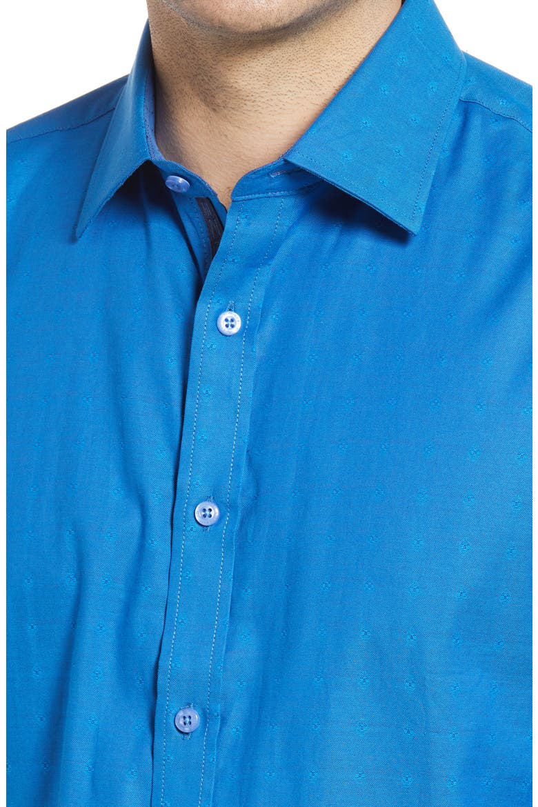 Trim Fit Dot Dress Shirt, Alternate, color, TEAL