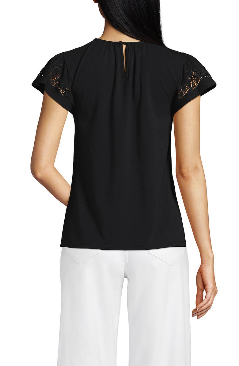 Lands' End Lightweight Jersey Crew Neck Ruffle Sleeve Flowy Top, Alternate, color, Black