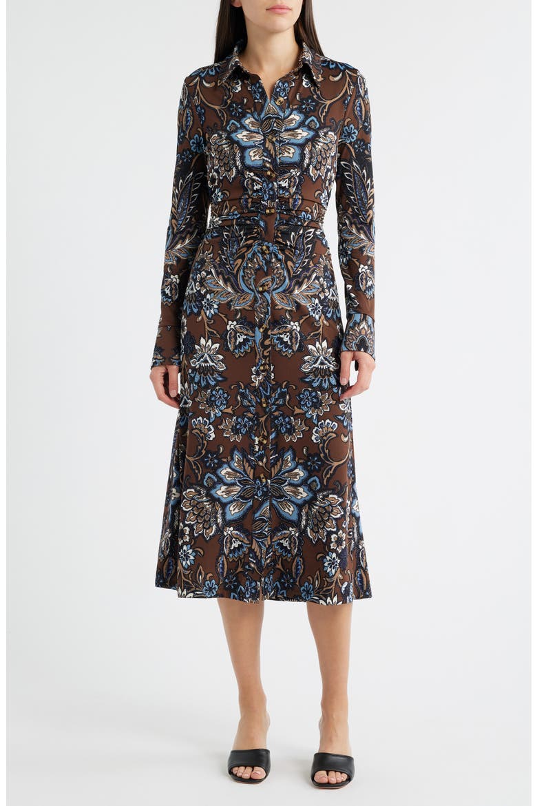 Floral Print Long Sleeve Shirtdress, Main, color, BROWN MULTI