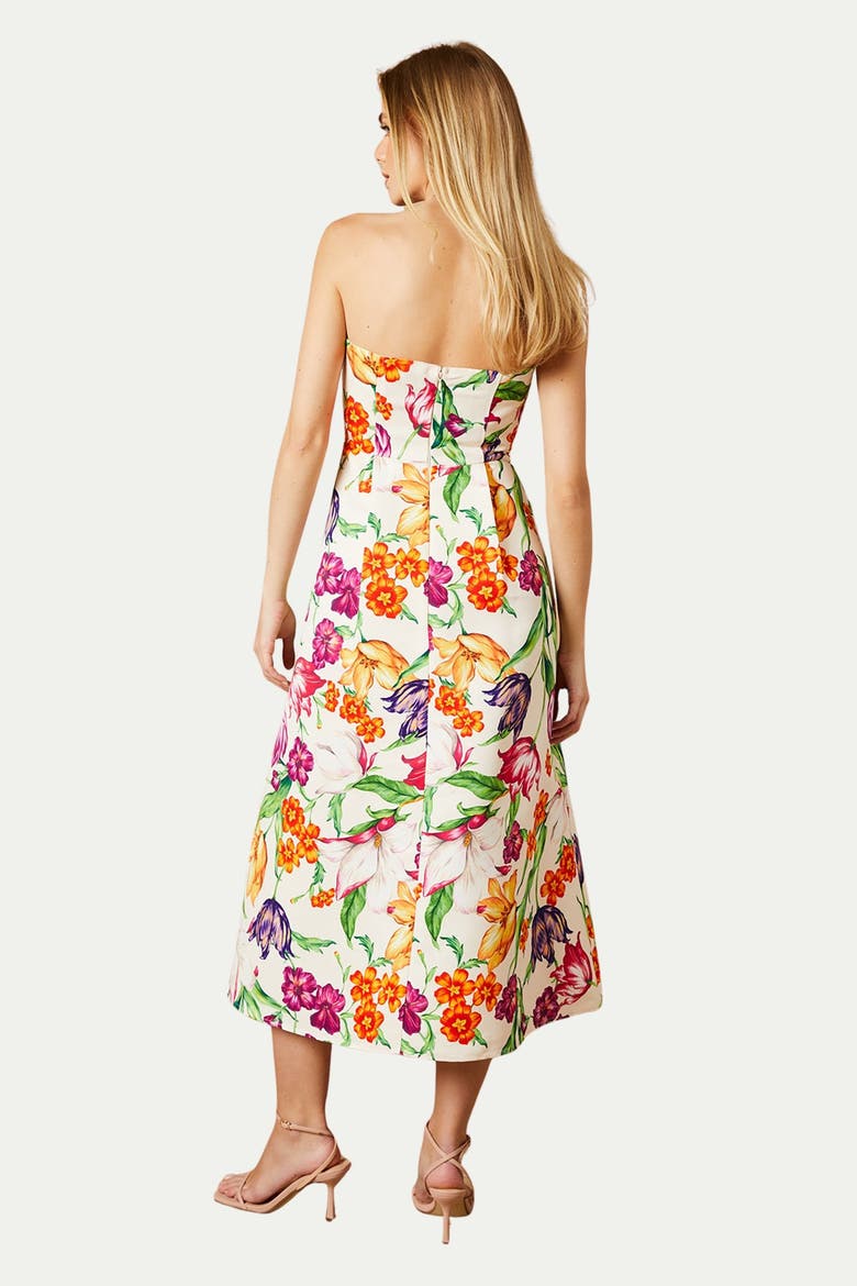Floral Twill Strapless Midi Dress, Alternate, color, Multi