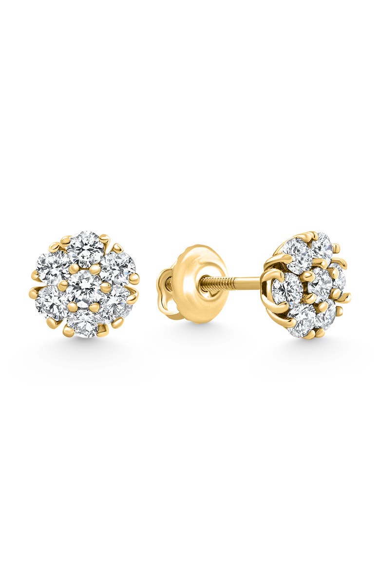 1Ct Diamond Cluster Pave Studs Screwback Earrings 14k Gold Lab Grown, Alternate, color, Yellow Gold