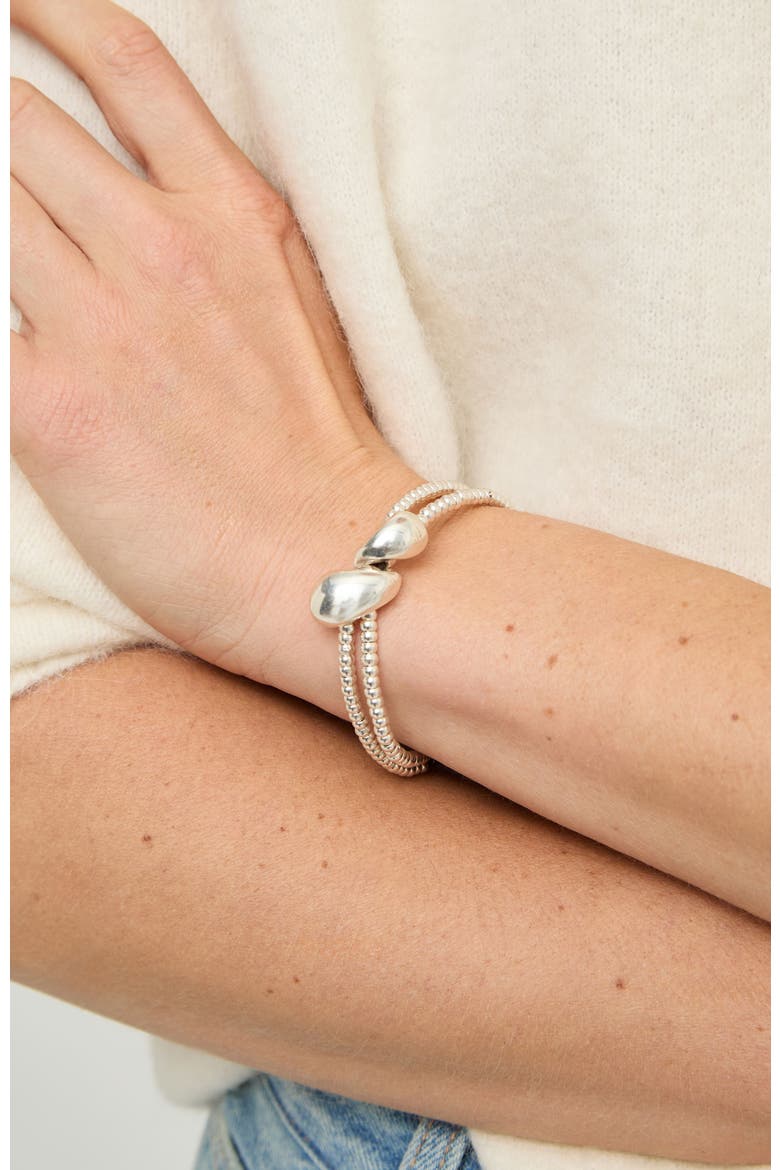 Silver-Tone Bracelet with Dual Drop Detail, Alternate, color, Silver