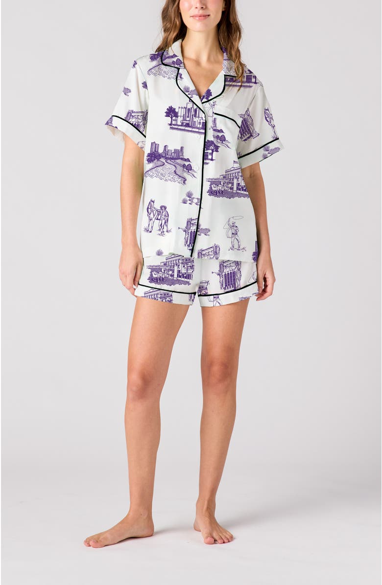 Katie Kime Fort Worth Toile Shorts Set, Main, color, Purple