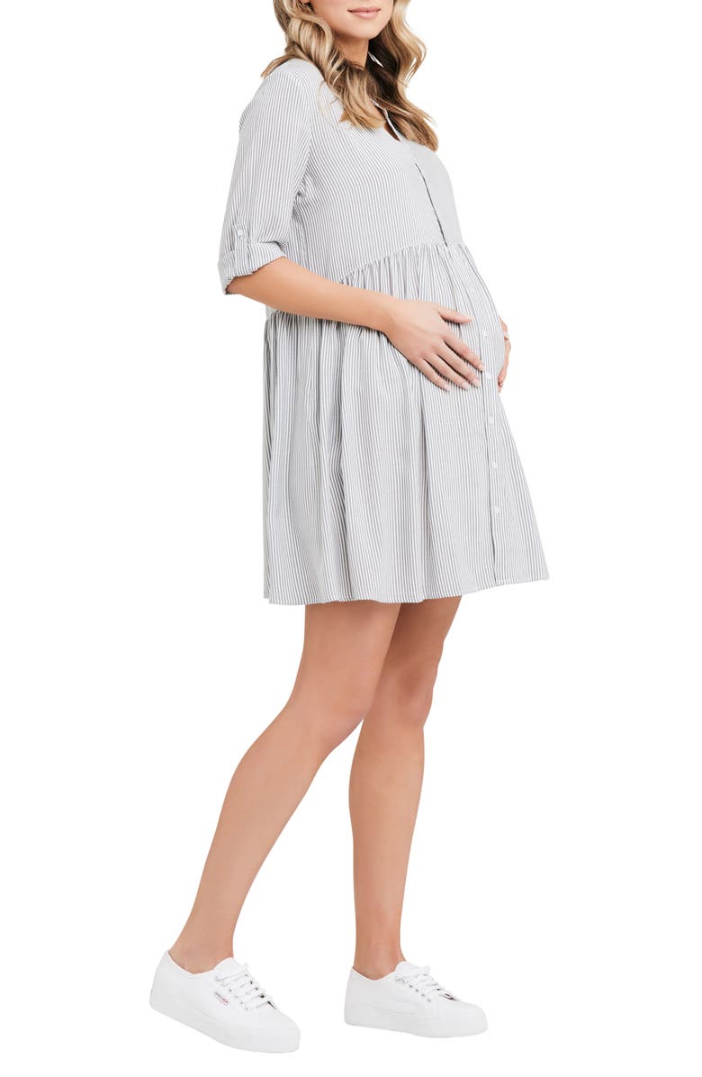 Ripe Maternity Sam Stripe Maternity/Nursing Dress, Alternate, color, Grey Multi