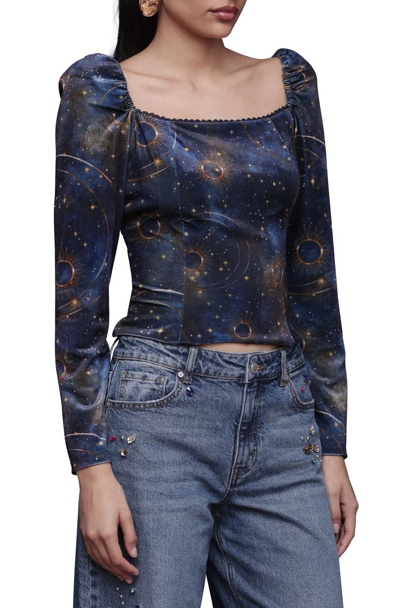 Avec Les Filles Renaissance Romance Long Sleeve Shirt, Alternate, color, Gold Celestial Baroque
