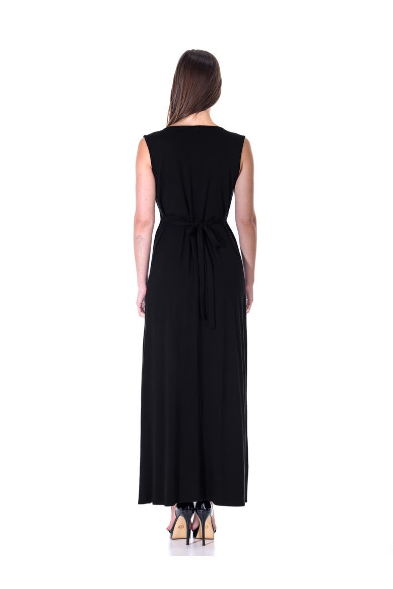 V-Neck Sleeveless Maxi Dress with Belt, Alternate, color, Black