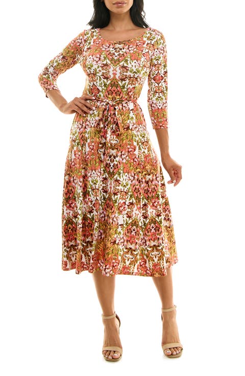 Crewneck Three-Quarter Sleeve Midi Dress
