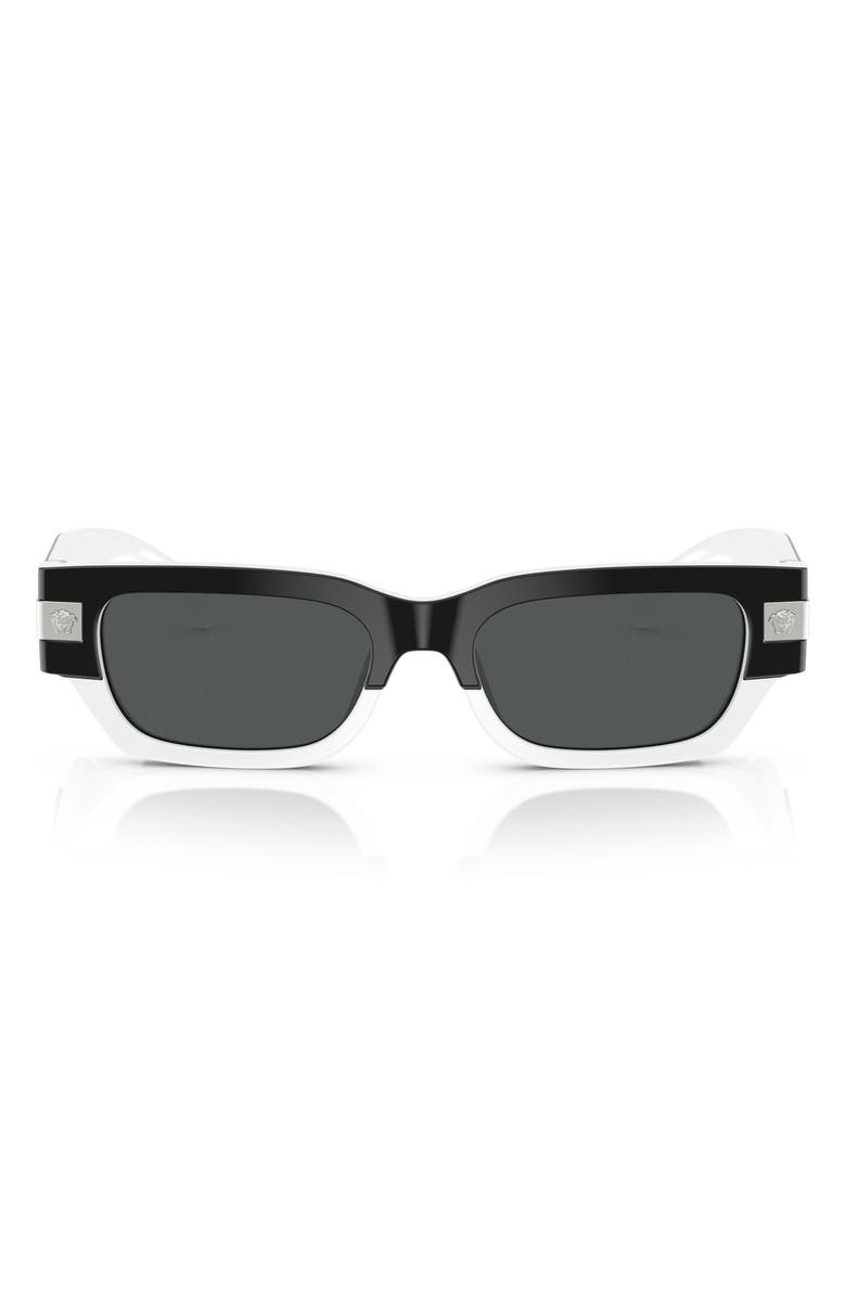 Versace 53mm Rectangular Sunglasses, Main, color, Dark Grey