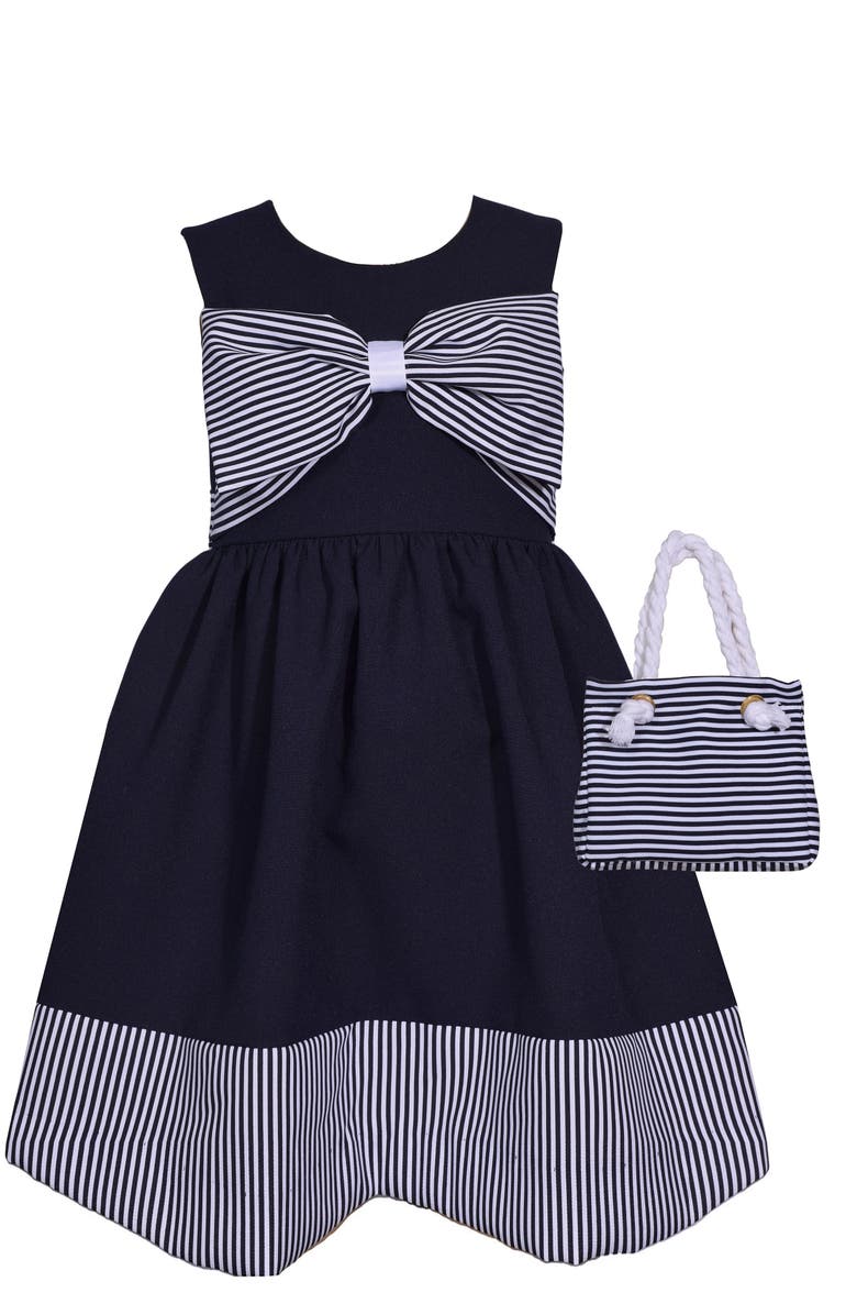 Iris & Ivy Kids' Bow Bodice Dress & Bag, Main, color, Navy