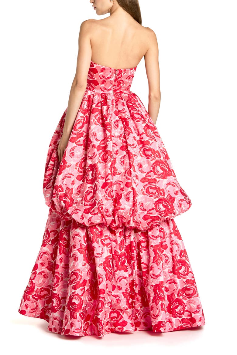 Strapless Floral Brocade Ballgown with Bubble Hem, Alternate, color, Pink Multi
