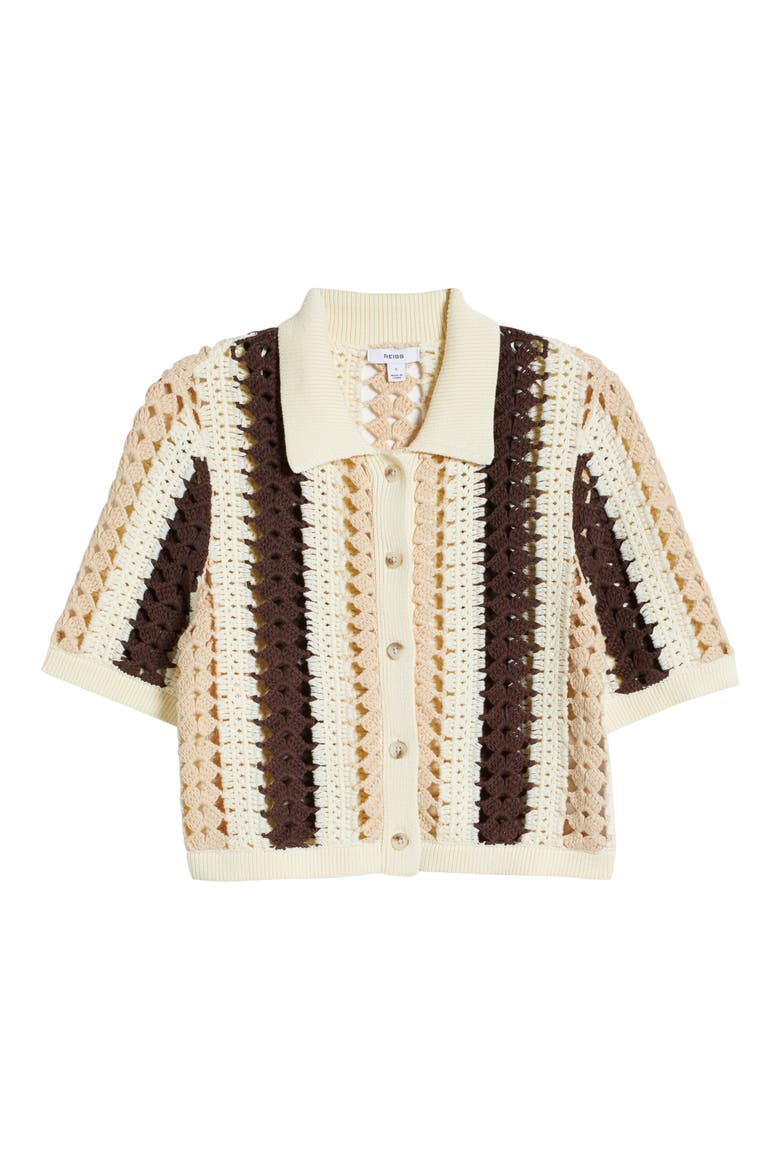 Roni Collar Crochet Cardigan, Alternate, color, CREAM/ BROWN