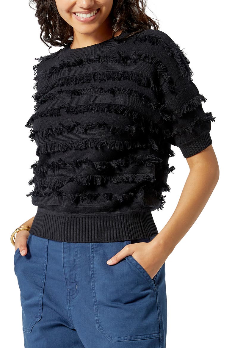 Anni Fringe Short Sleeve Top, Main, color, CAVIAR