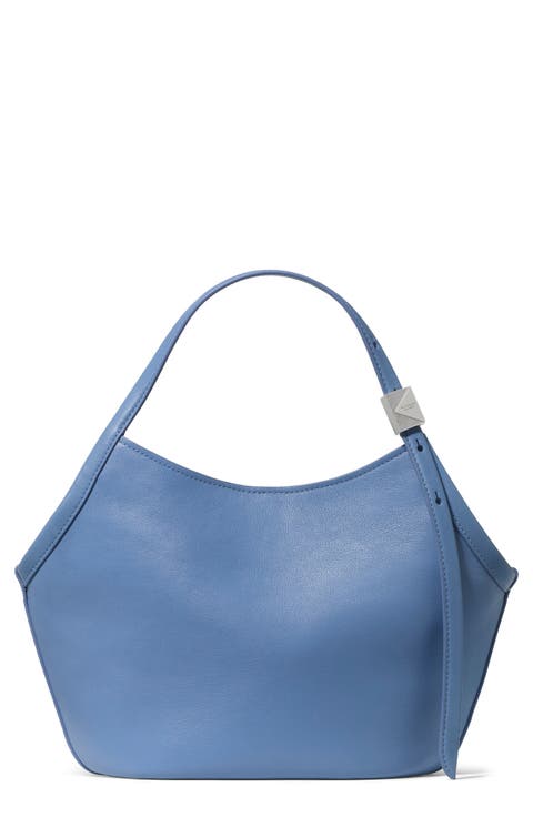small deco fine grain leather tulip top handle bag