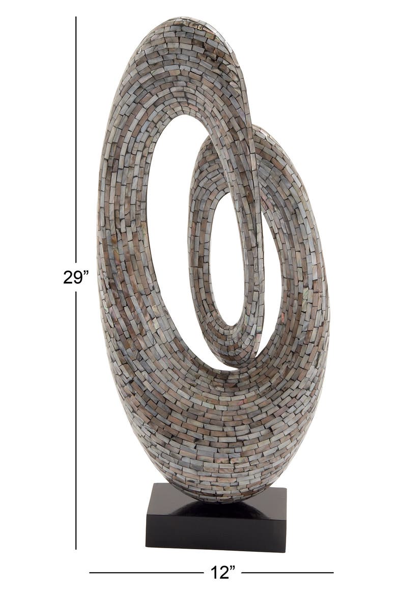 Gray Mother of Pearl Swirl Abstract Sculpture with Black Base, Alternate, color, GREY