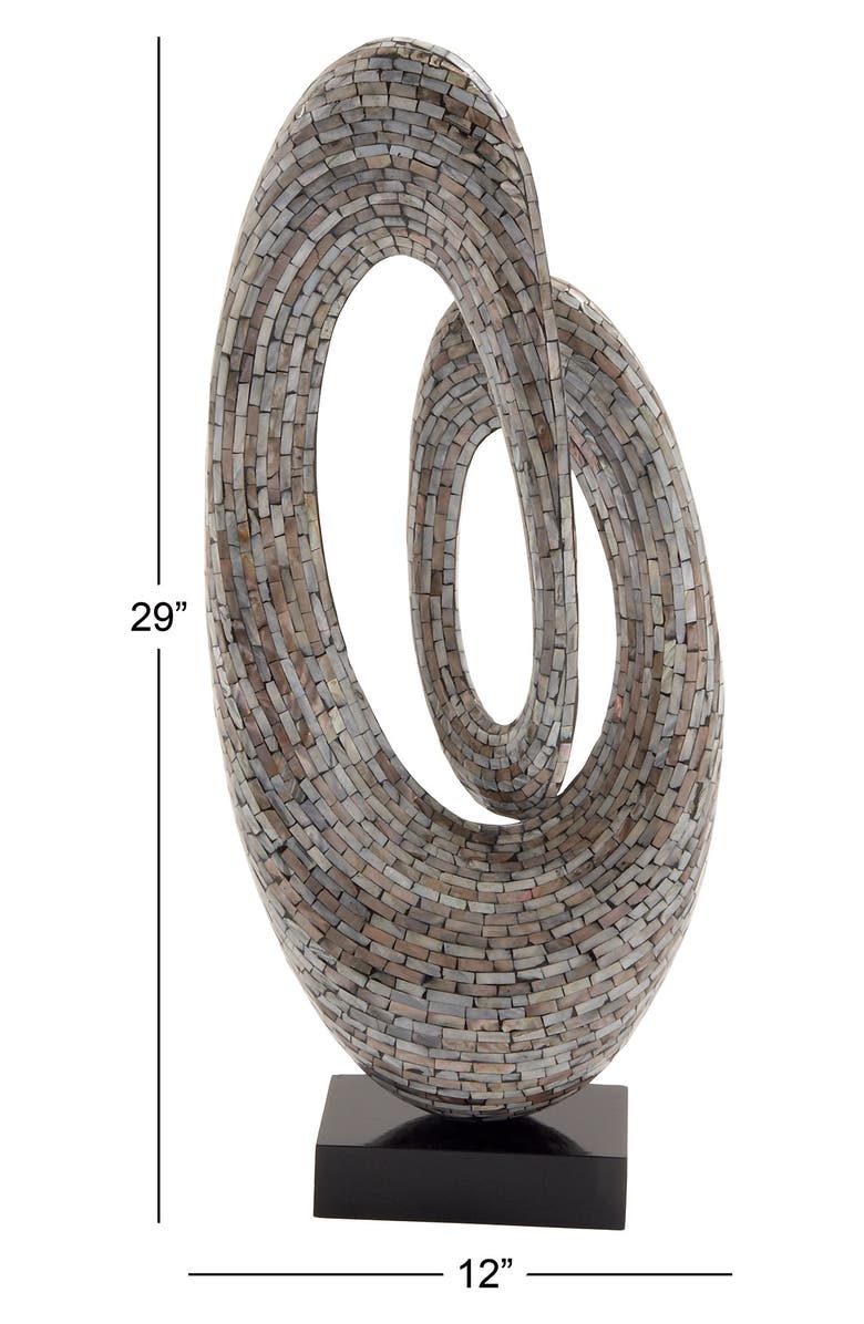 WILLOW ROW Gray Mother of Pearl Swirl Abstract Sculpture with Black Base, Alternate, color,
