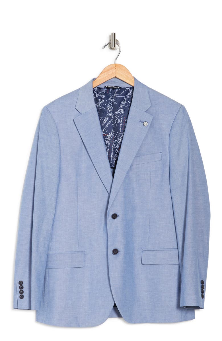 Nautica Blue Chambray Two Button Notch Lapel Stretch Cotton Sport Coat, Alternate, color, Blue