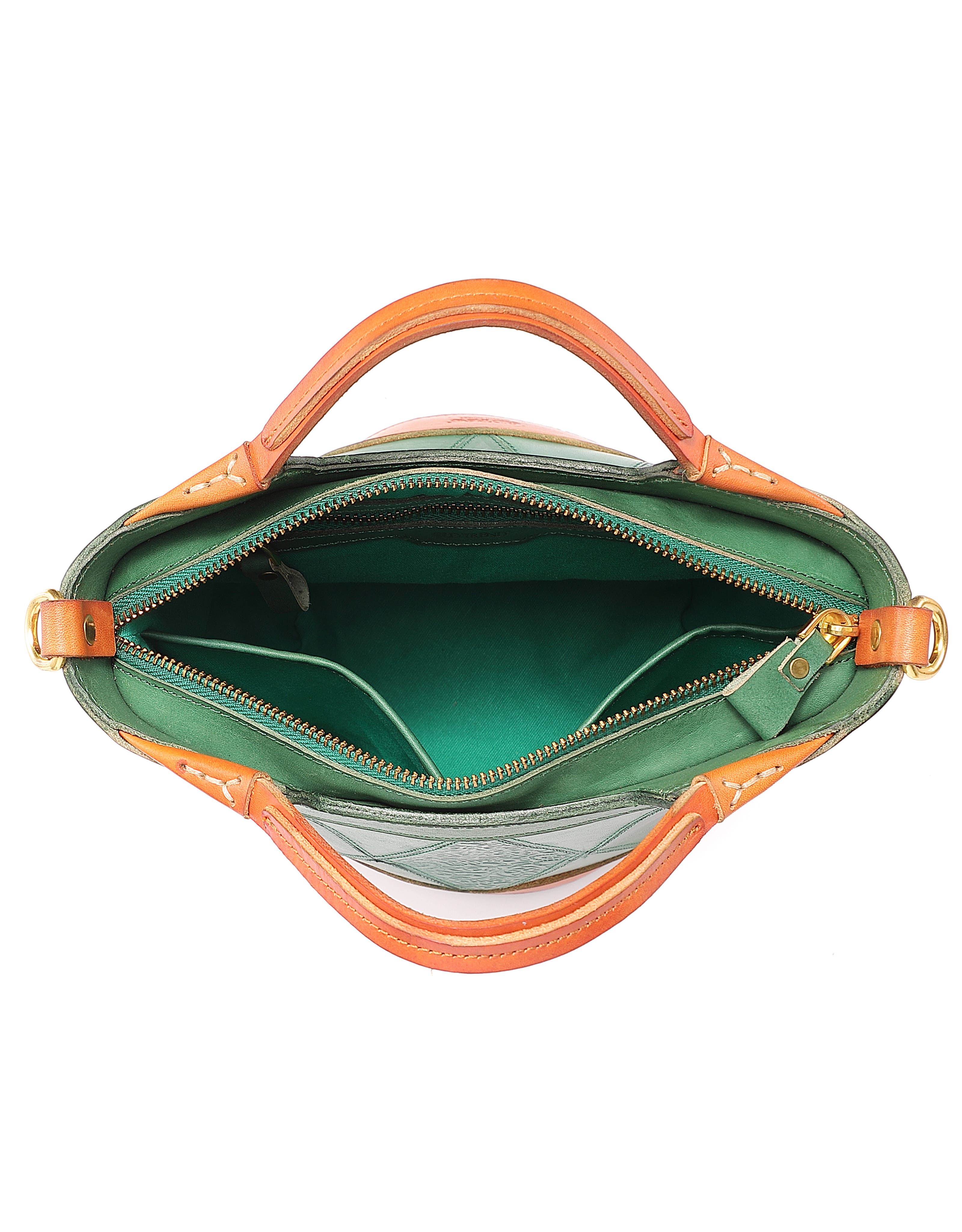 Primrose Genuine Leather Embossed Mini Bucket Tote, Alternate, color, Green