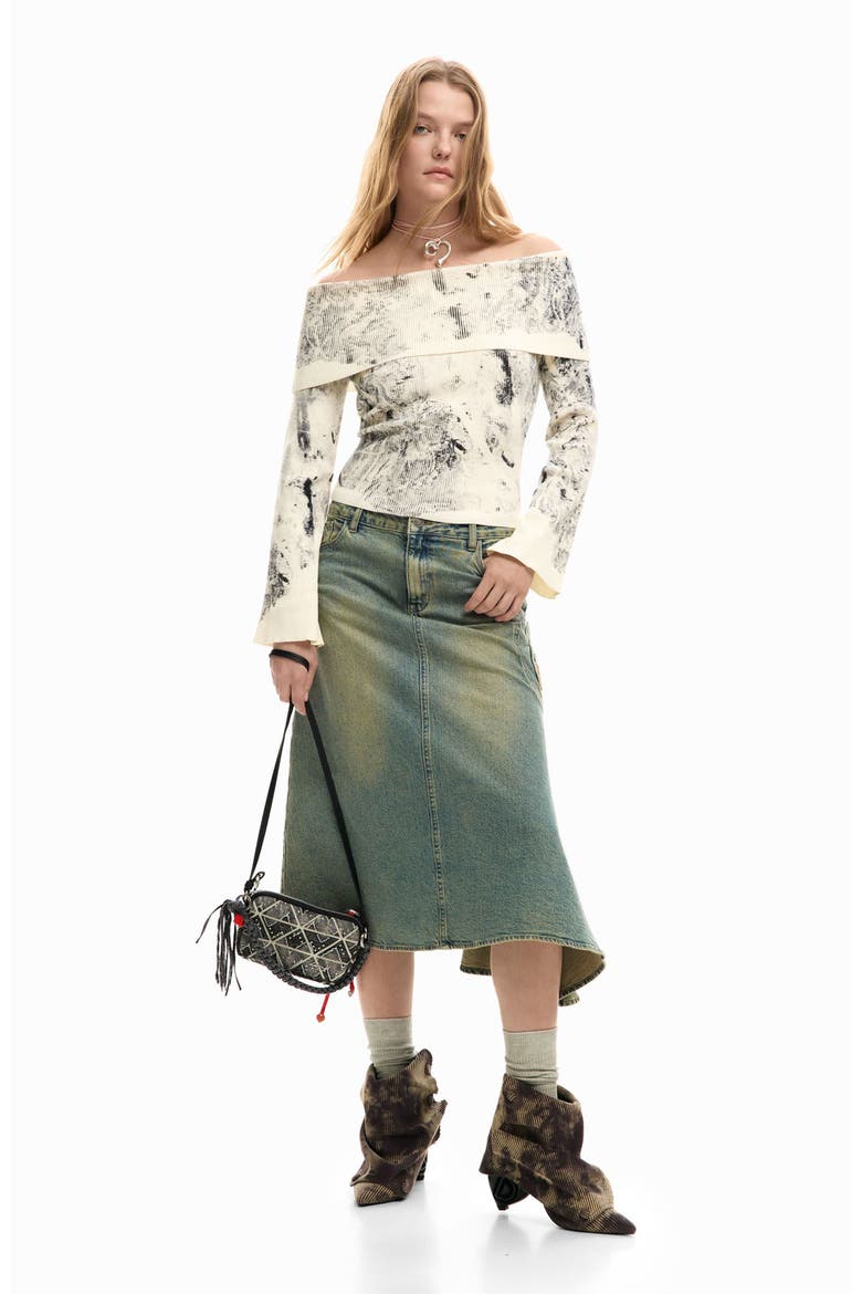 Abstract Print Off the Shoulder Sweater, Alternate, color, ANTHRACITE GRAY