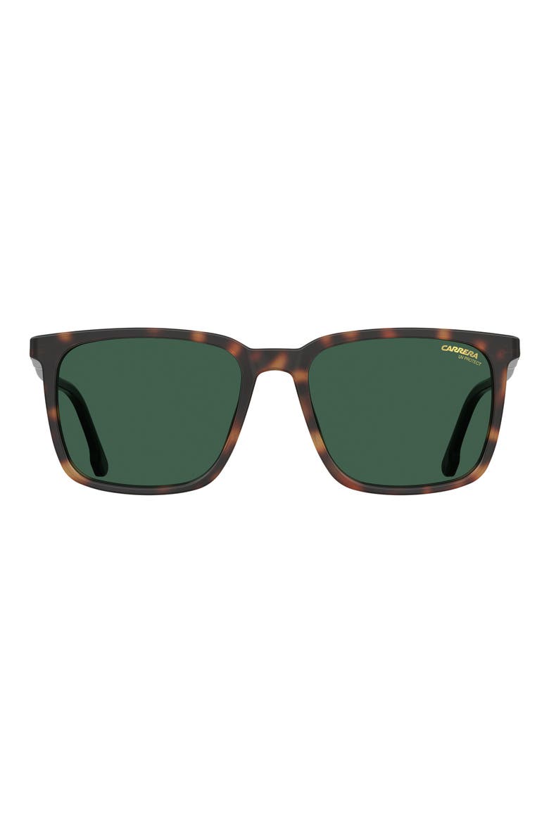 55mm Polarized Rectangle Sunglasses, Main, color, DARK HAVANA/ GREEN