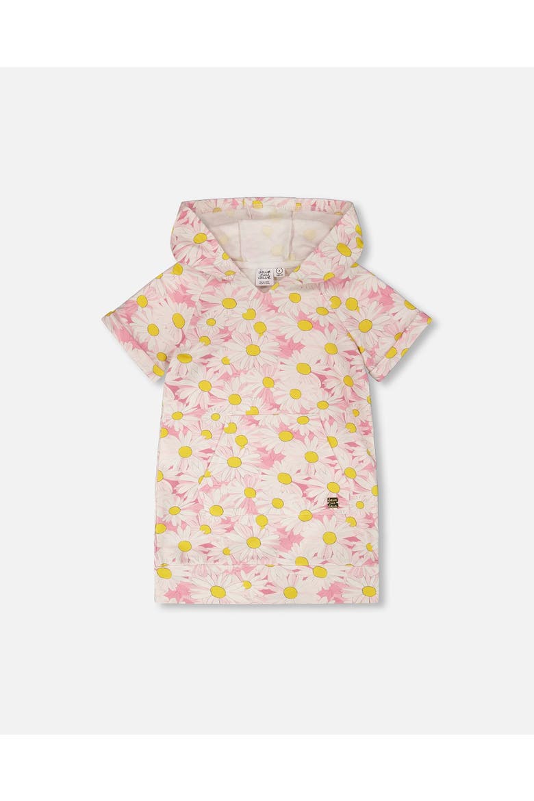 Short Sleeve French Terry Hooded Daisies Dress, Main, color, Pink Printed Daisies