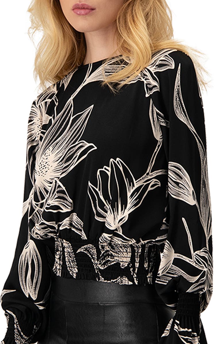 IVONNE Floral Print Smocked Blouse, Alternate, color, Black