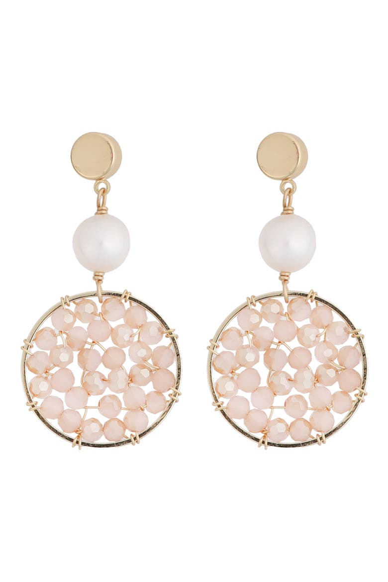 Freshwater Pearl & Crystal Beaded Circle Drop Earrings, Main, color, PINK