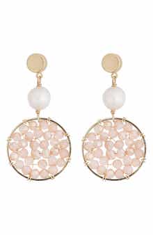 Panacea Freshwater Pearl & Crystal Beaded Circle Drop Earrings