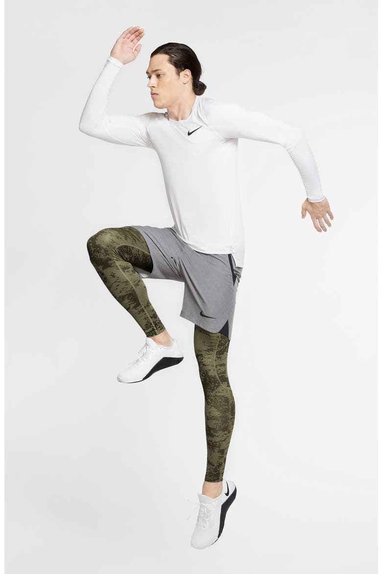 Print Dri-FIT Men's Tights, Alternate, color, MEDIUM OLIVE/ WHITE