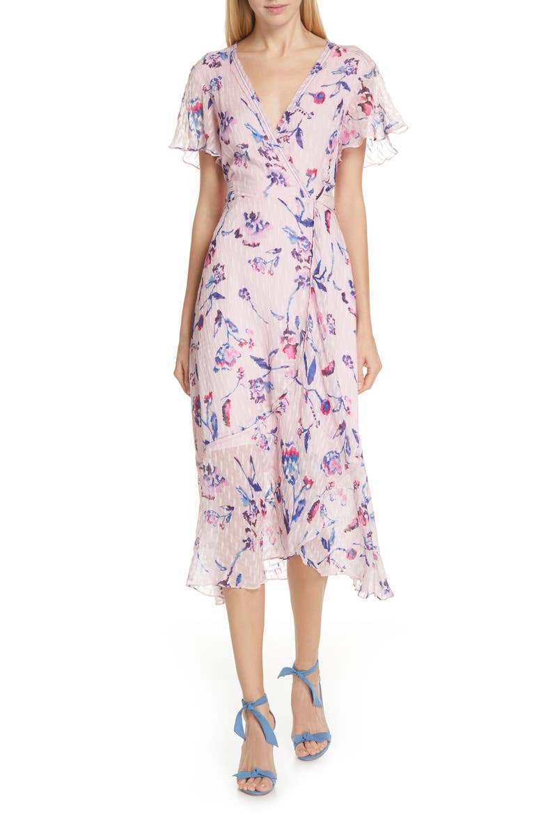 New Blaire Floral Silk & Cotton Dress, Main, color, TIE DYE FLORAL - PINK