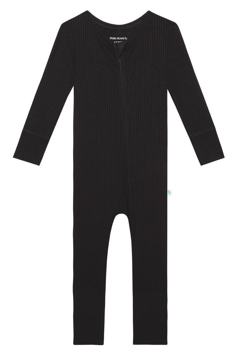 Solid Black Fitted Rib Convertible Footie Pajamas, Main, color, BLACK