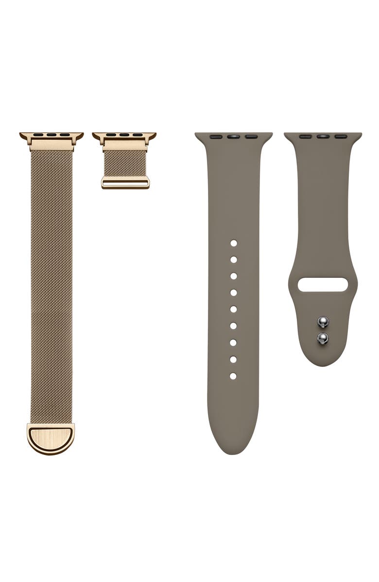 The Posh Tech 2-Pack Silicone & Stainless Steel Apple Watch<sup>®</sup> Watchbands, Alternate, color, New Gold/ Mocha