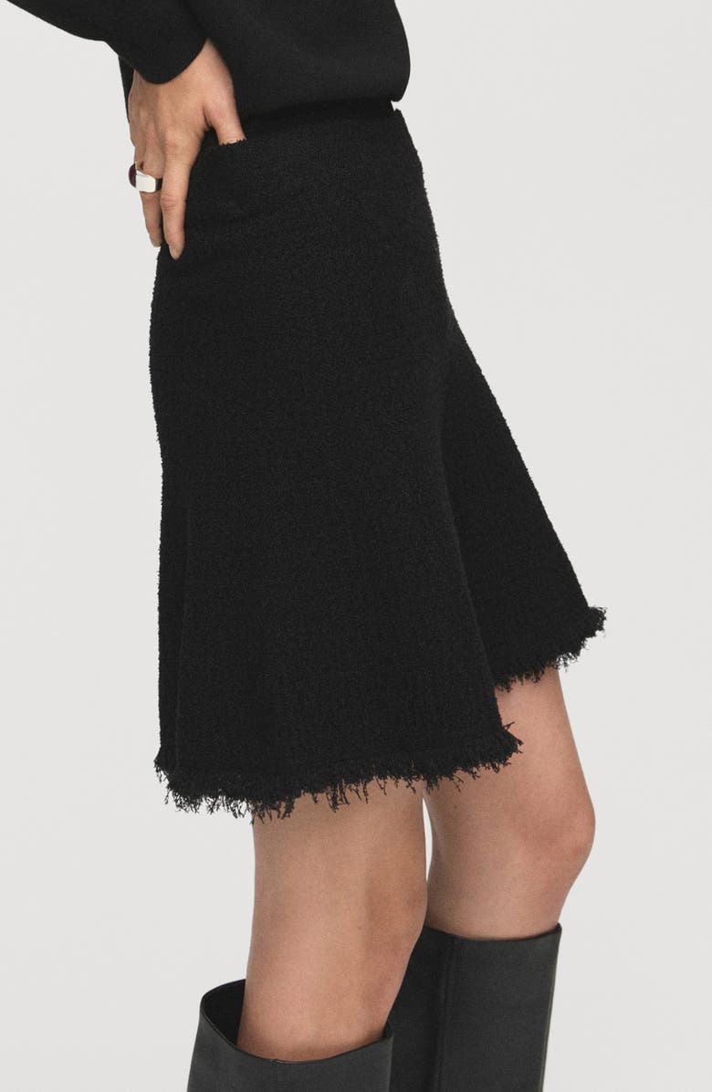 MANGO Fray Hem Tweed Miniskirt, Alternate, color, Black