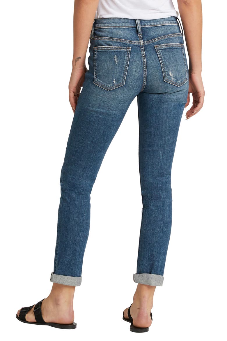 Beau Distressed Cuff Girlfriend Fit Jeans, Alternate, color, INDIGO