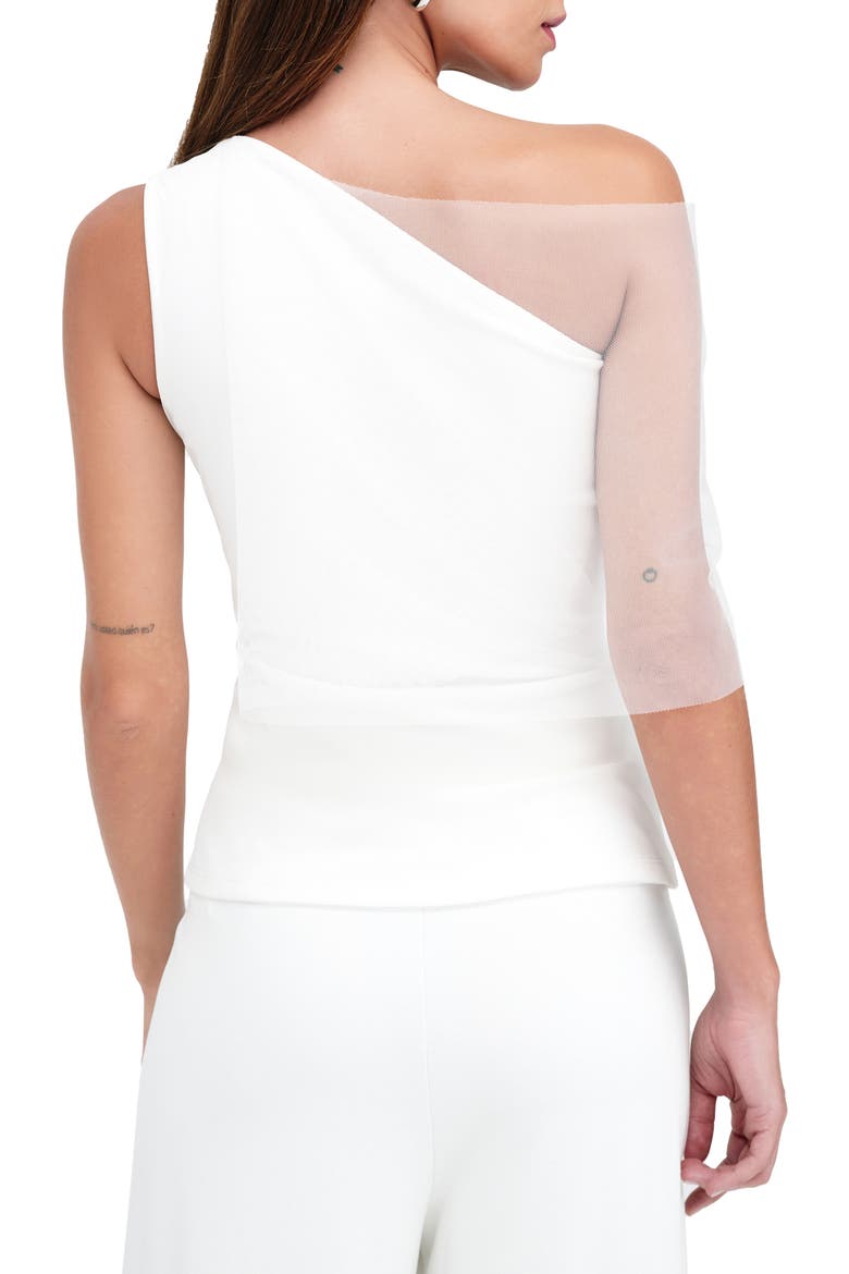 Zinnia Mixed Media Layered One-Shoulder Top, Alternate, color, OFF WHITE
