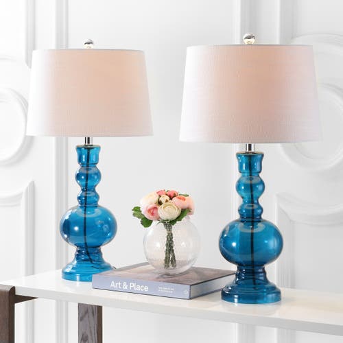 Jonathan Y Genie 28.5" Glass Led Table Lamp In Night Blue