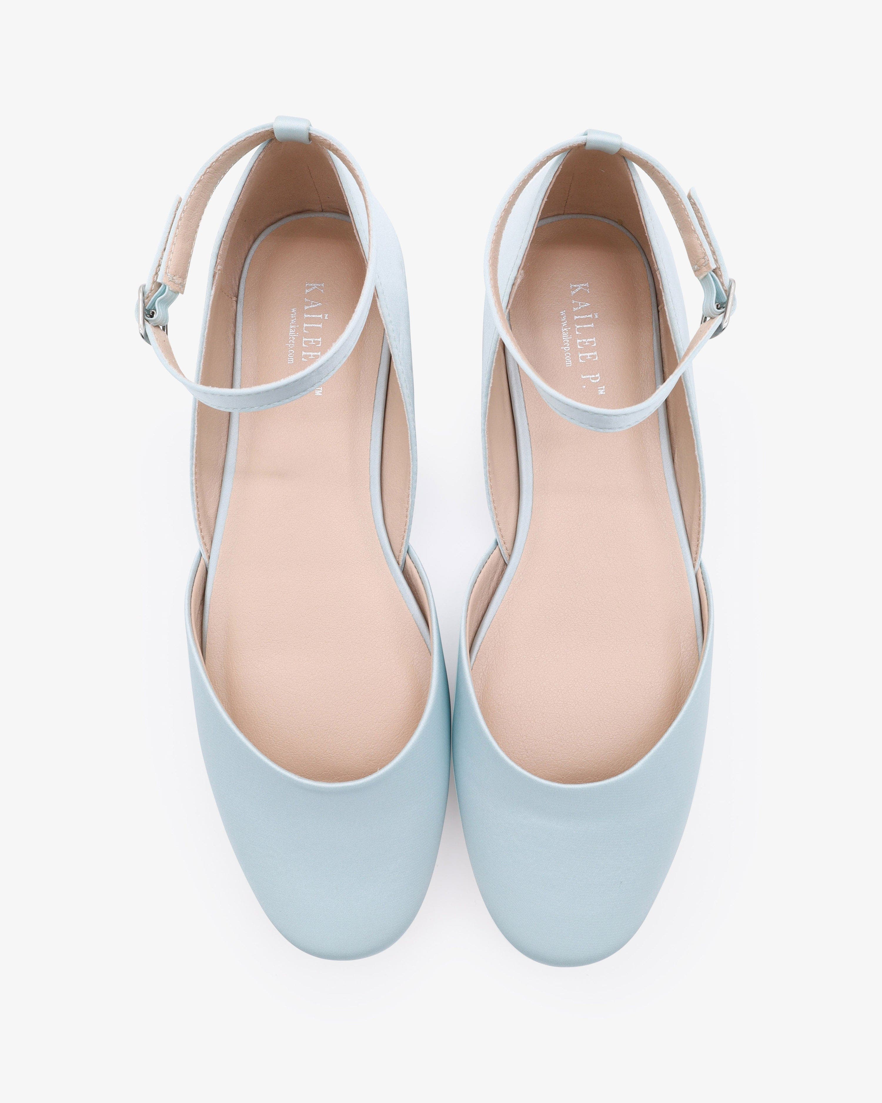 Gloria Satin Round Toe Wedding Flat with Ankle Strap, Alternate, color, Light Blue