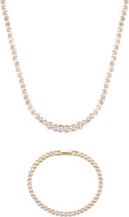 Adornia Crystal Tennis Bracelet & Necklace Set