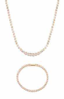 Adornia Crystal Tennis Bracelet & Necklace Set